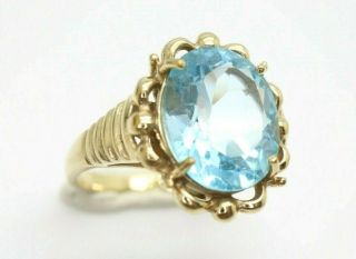 Stunning Vintage 9ct Gold 5 Ct Sky Blue Topaz Dress Ring,  Size O,  4.  6g