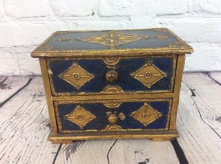 Vintage Miniature Chest Of Drawers Painted & Gilded Wood,  Uk Delivery