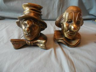 Vintage Pm Craftsman Clown Bookends Heavy Metal With Brass Finish