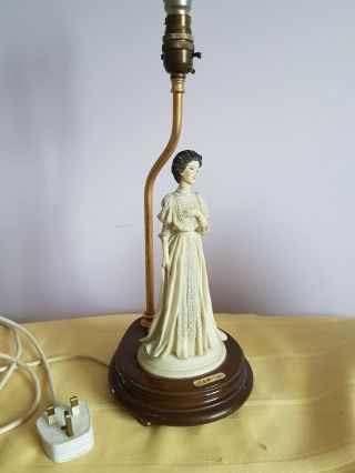 M Salvestrini Italian Art Deco Lady Figurine Table Lamp Wooden Base No Shade