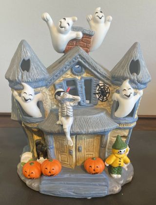 Partylite Haunted House Ceramic Tealight Halloween Ghosts Pumpkins Skeletons
