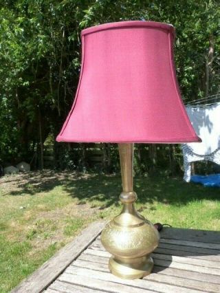Lovely Antique Vintage Persian Style Brass Table Lamp With Shade.
