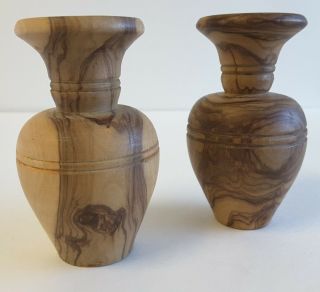 Two Olive Wood Vases,  Or Candle Holders Hand Crafted Israel