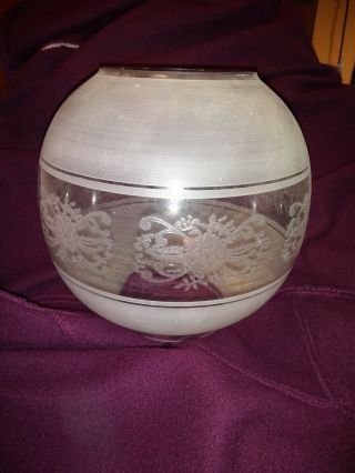 Victorian Style Etched Glass Oil Lamp Shade