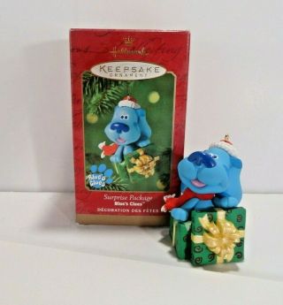 Blues Clues Surprise Package Hallmark Ornament Year 2000 Blue Dog In Santa Hat
