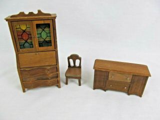 Vintage Strombecker Playthings Secretary Desk Plus Chest Of Drawers Chair