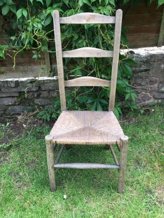 Vintage Wooden Short Legged Ladder Back Rush Seated Chair