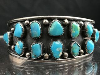 Vtg Old Pawn Navajo Sterling Silver Cluster Kingman Turquoise Cuff Bracelet 33g