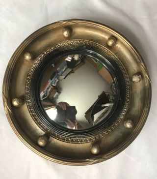 Round Gilt Framed Porthole Type Wall Mirror With Convex Mirror Glass