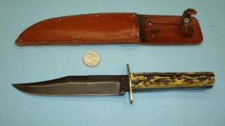 Vintage G Wostenholm & Son Bowie Hunting Knife Ixl W/ Sheath Sheffield England