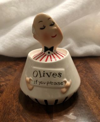 Rare Vintage Holt Howard Jeeves Butler Barware Olives If You Please Pixieware