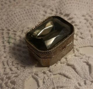 Vintage Jeweled Hinged Small Trinket Box Silver Tone Metal