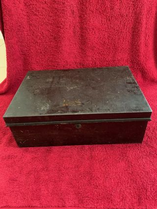 Vintage Metal Deed Box.  With Key.