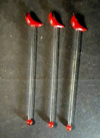 Set Of 3 Vintage Red Chili Pepper Swizzle Sticks