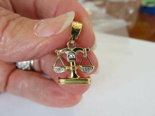 Vintage 14k Gold Scales Of Justice Diamond Pendant 7/8 " Tall