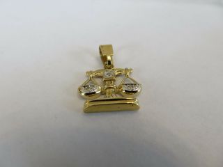VINTAGE 14K GOLD SCALES OF JUSTICE DIAMOND PENDANT 7/8 