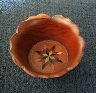 Small Decorative Bowl Camphor Laurel? Wood Marquetry Star Base 2