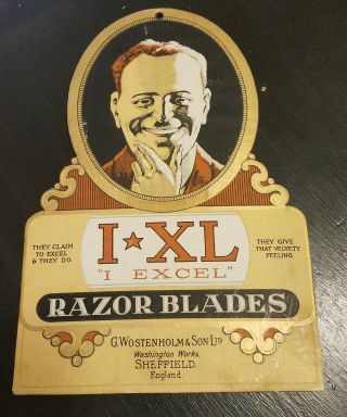 Vintage Ixl " Excel " Wostenholm Razor Blades Knife Shop Sign Stidham Estate