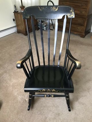 Vintage Adult Solid Wood Rocking Chair Black,  Gold Harvest Stencil