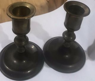 Set Of 2 Vintage Solid Brass Miniature 3.  5 Inch Candlestick Holders Hong Kong