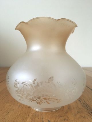 Vtg Victorian Style Etched Glass Oil Lamp / Light Shade 2 " (fixing) 5 1/4 " (h)