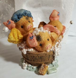 Vintage Enesco This Little Piggy Three Pigs In A Tub Ornament