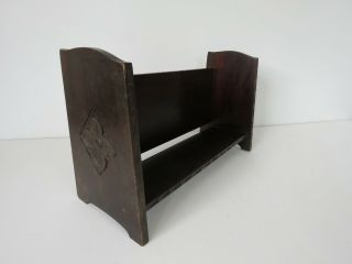 Vintage Mid Century Wooden Table Desk Top Small Book Case Shelf Carved Flowers