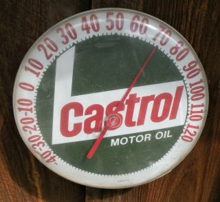 Vintage 1960s Castrol Motor Oil Metal Advertising Round Thermometer 12 "