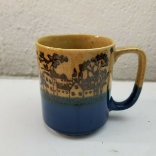 Vintage Hand Painted Brown & Cobalt Blue Speckled Stoneware Coffee Mug EUC 3