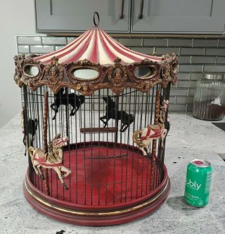 Vintage Victorian Decorative Red Hanging Horse Carousel Bird Cage 21 " X 17 "