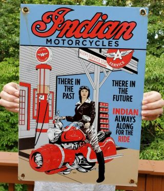 Vintage Porcelain Indian Motorcycles Gas And Oil Sign