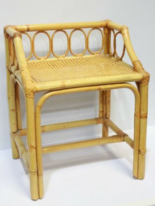 Vintage 1970s 60s Retro Cane & Wicker Seat Chair Plant Stand Bamboo Boho - 223