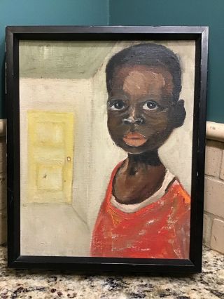 Vintage Oil Painting African - American Black Americana Boy Framed