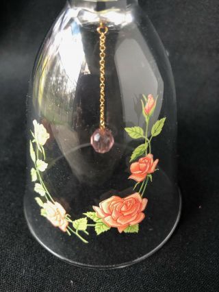 Avon 24 Full Lead Crystal Clear Glass Bell With Pink Rose Vintage