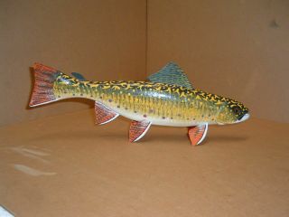 Carl Christiansen 12” Brook Trout Fish Decoy,  Signed 1989,  Wood Carving Folk Art