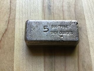 Vintage 5 Oz.  999 Fine Silver Bar Unknown Hallmark