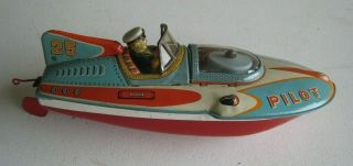 Vintage Japan Alps Pilot 25 Speed Boat Tin Litho Battery - Op 11.  25 " Ck137