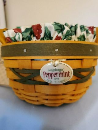 Longaberger 1999 Tree Trimming Green Peppermint Basket Set 5 