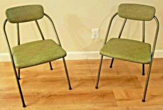 2 Vintage Cosco Folding Chair Mid Century Modern Art Deco Metal Streamlined