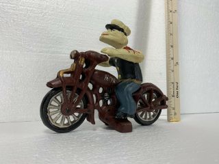 Vintage Cast Iron Popeye On A Motorcycle