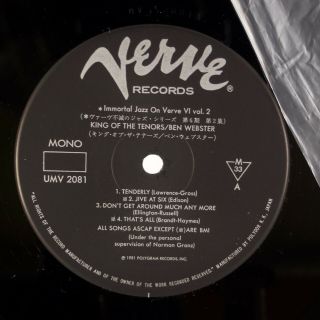 BEN WEBSTER: King of the Tenors Japan Verve UMV 2081 Jazz LP NM - Vinyl 3