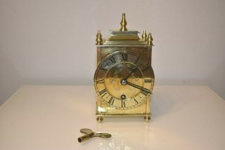 Smiths Empire Brass Lantern Carrige Clock Fully With Key Vintage