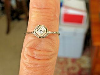 Art Deco 18k White Gold.  04 Ct Vs2 G Diamond Engagement Ring Sz 7 1/2 Filigree