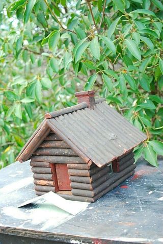 Vintage Folk Art Hand Made Wooden Log Cabin