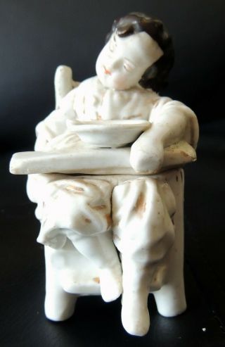 Victorian 1800s Porcelain Figurine Baby Girl Child In High Chair Lidded Pot