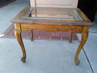 Medium Oak Side/end Table With Beveled Glass Top