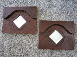 Pair Eastlake Tiger? Oak Beveled Accent Mirrors Spoon Carved Victorian Panels
