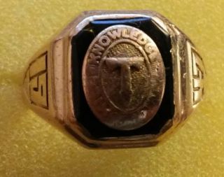 10k Solid Gold Ring With Black Onyx Stone Vintage 1947 Size 9 1/4 ( (628))