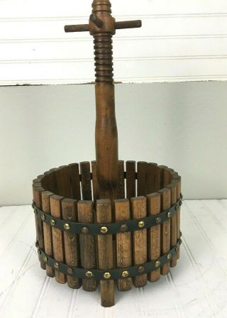 Fruit Press Decoration Vintage Non - Operational Brown Wood 18 Inches Tall B2