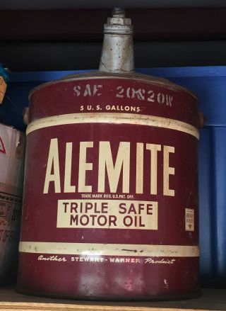 Vintage Alemite Stewart - Warner 5 Gallon Oil Can Triple Safe Motor Oil 20w